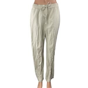 Zara Beige High Rise Elastic Waist Drawstring Lounge Straight Trousers Pants L